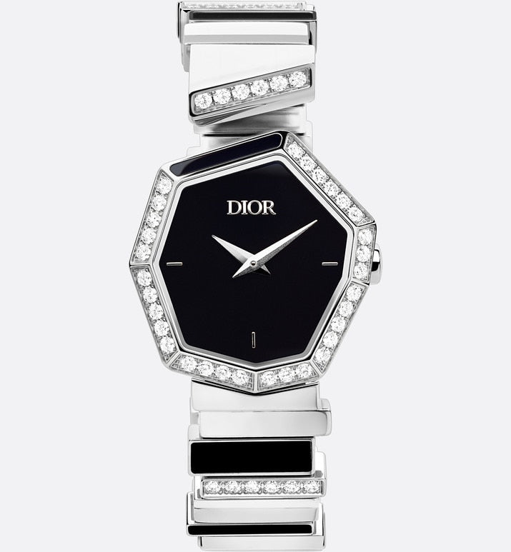 GEM DIOR 15.5 cm • Ø 27 mm, Steel, Diamonds and Black Mother-Of-Pearl