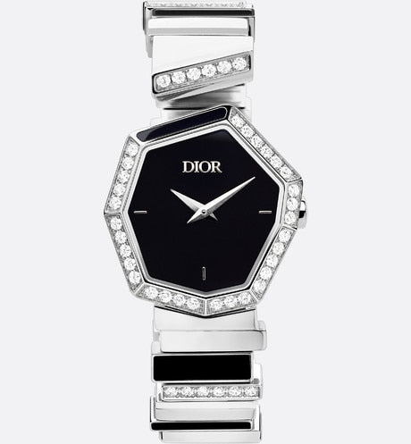 GEM DIOR 15.5 cm • Ø 27 mm, Steel, Diamonds and Black Mother-Of-Pearl