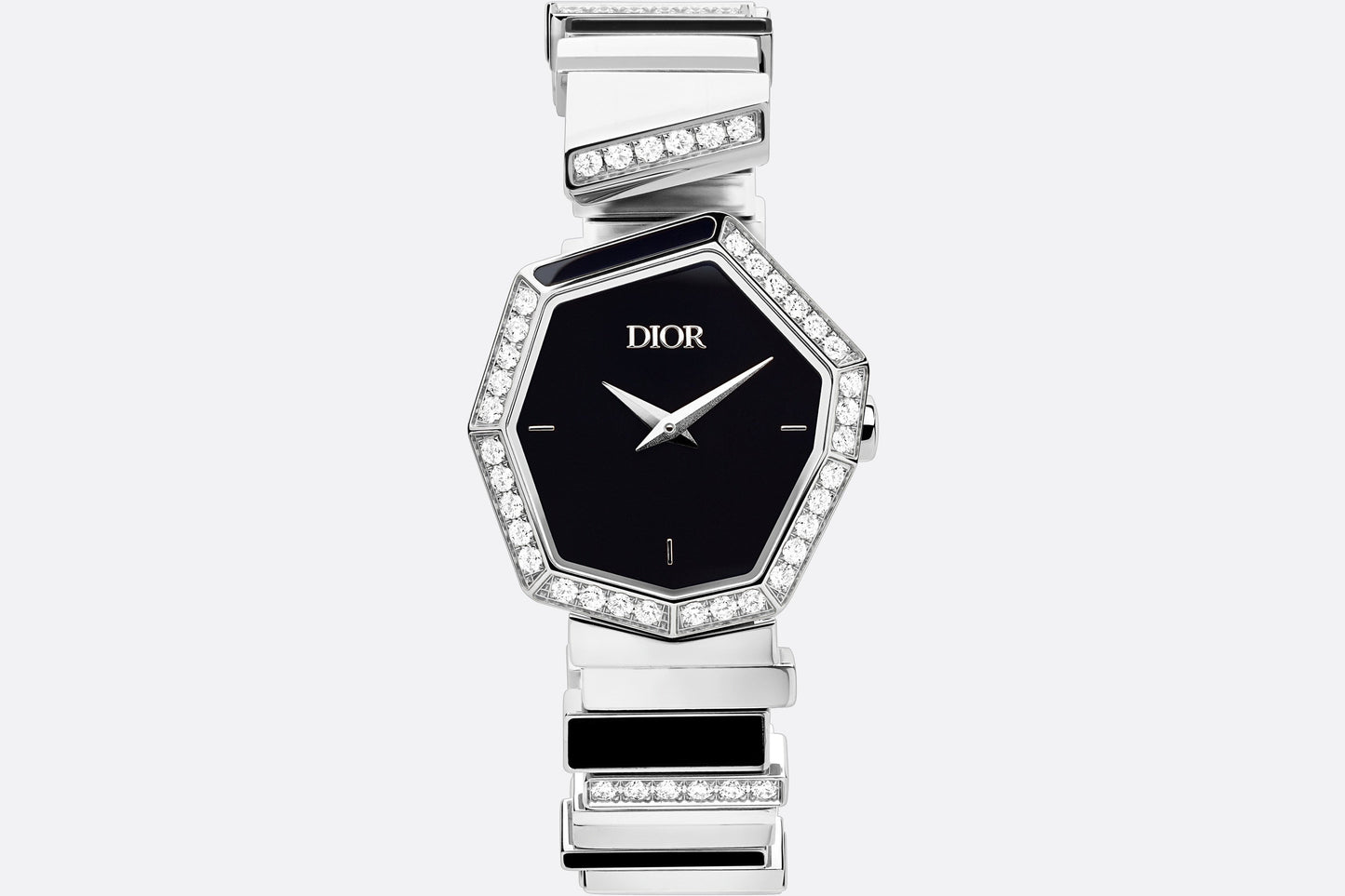 GEM DIOR 15.5 cm • Ø 27 mm, Steel, Diamonds and Black Mother-Of-Pearl
