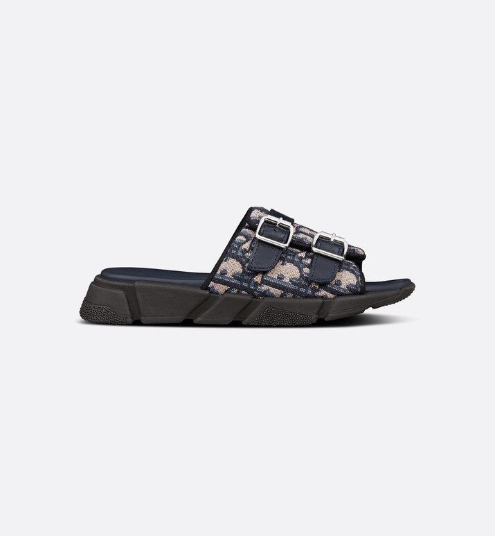 Kid's Sandal • Navy Blue and Beige Dior Oblique Technical Jacquard