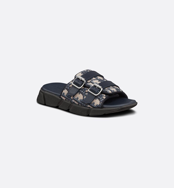 Kid's Sandal • Navy Blue and Beige Dior Oblique Technical Jacquard