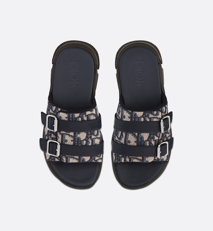 Kid's Sandal • Navy Blue and Beige Dior Oblique Technical Jacquard
