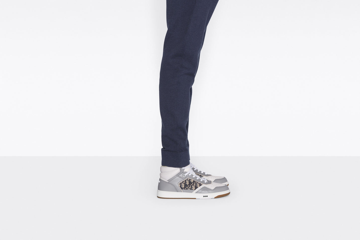 B27 High-Top Sneaker • Gray and White Smooth Calfskin with Beige and Black Dior Oblique Jacquard