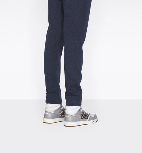 B27 High-Top Sneaker • Gray and White Smooth Calfskin with Beige and Black Dior Oblique Jacquard