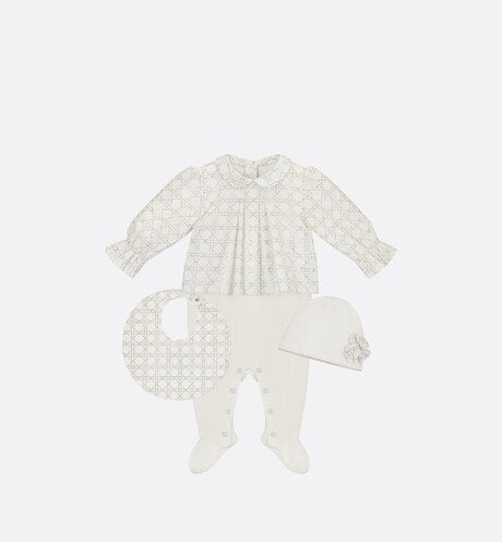 Newborn Gift Set • Ivory and Gold-Tone Cannage Poplin and Cotton Interlock