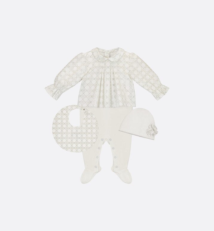 Newborn Gift Set • Ivory and Gold-Tone Cannage Poplin and Cotton Interlock