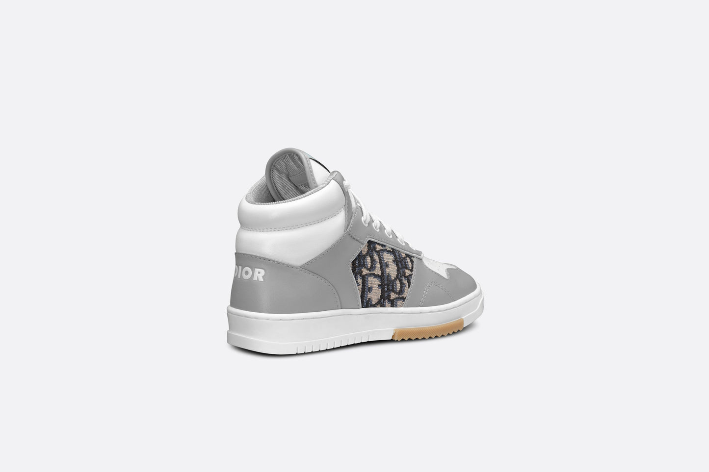 B27 Kid's High-Top Sneaker • Gray and White Smooth Calfskin with Beige and Black Dior Oblique Jacquard