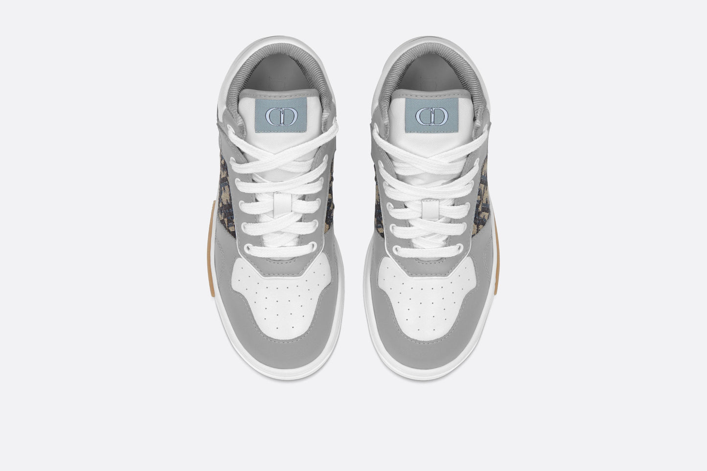B27 Kid's High-Top Sneaker • Gray and White Smooth Calfskin with Beige and Black Dior Oblique Jacquard