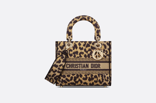 Medium Lady D-Lite Bag • Beige Multicolor Mizza Embroidery