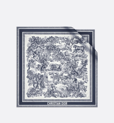 Toile de Jouy Sauvage 90 Square Scarf • Ivory and Navy Blue Silk Twill