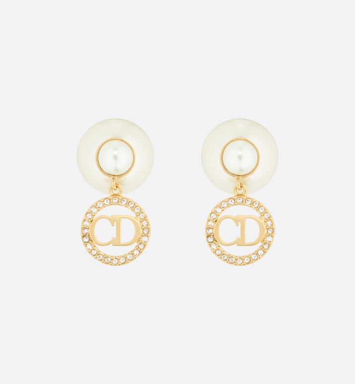 Dior Tribales Earrings • Gold-Finish Metal with White Resin Pearls and Silver-Tone Crystals