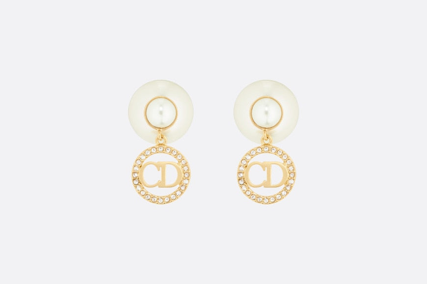 Dior Tribales Earrings • Gold-Finish Metal with White Resin Pearls and Silver-Tone Crystals