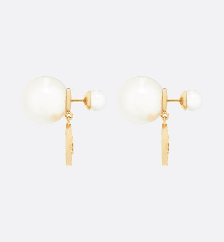 Dior Tribales Earrings • Gold-Finish Metal with White Resin Pearls and Silver-Tone Crystals