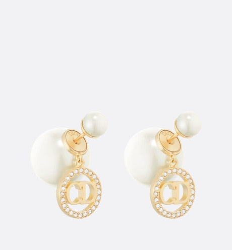 Dior Tribales Earrings • Gold-Finish Metal with White Resin Pearls and Silver-Tone Crystals