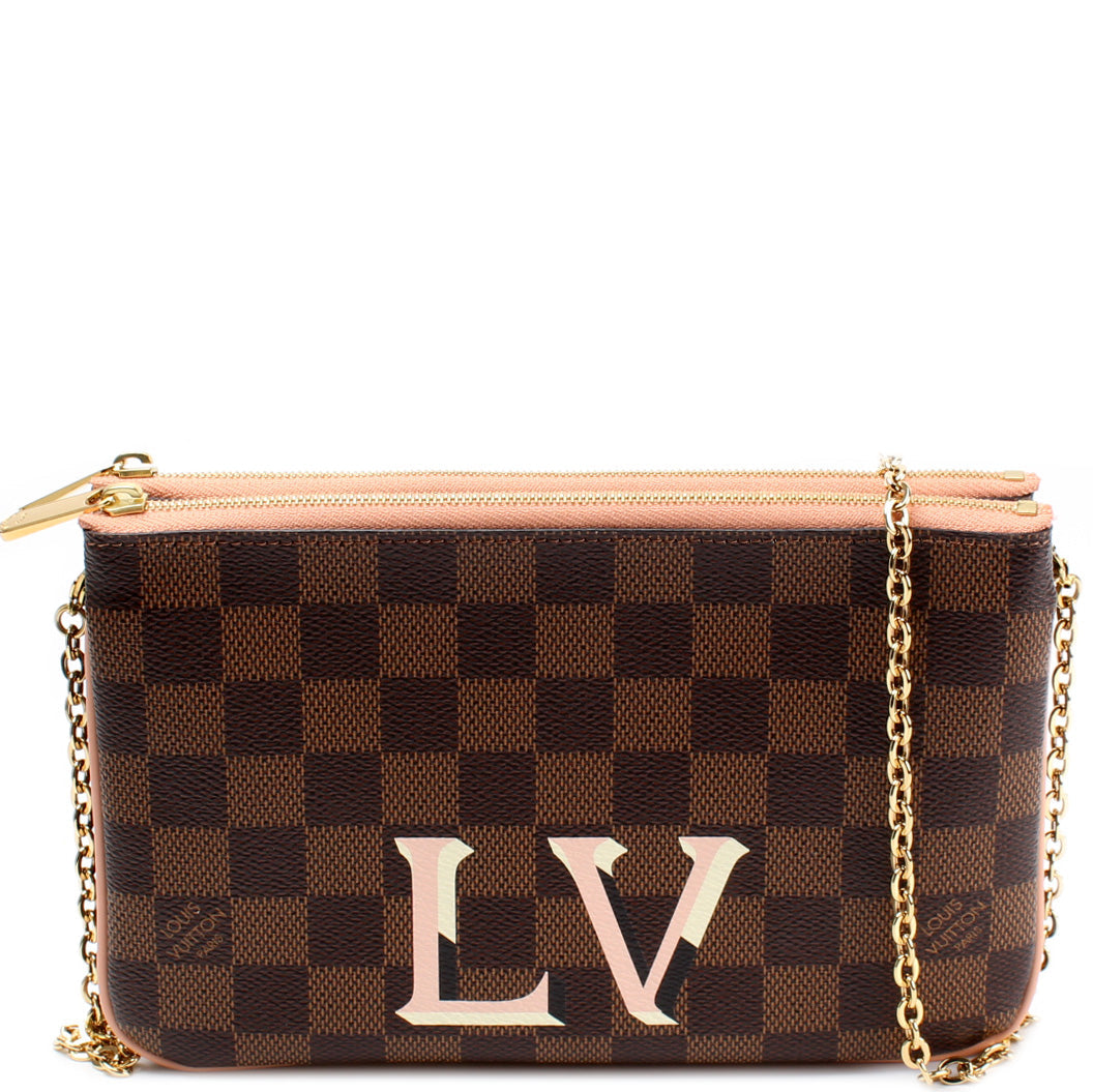 Pochette Double Zip Damier Ebene