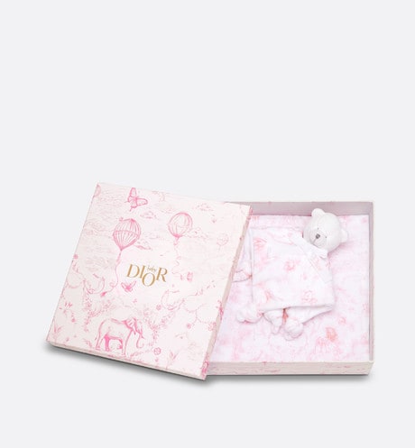 Toile de Jouy Newborn Gift Set • Pale Pink and White Muslin, Interlock and Cotton Velvet