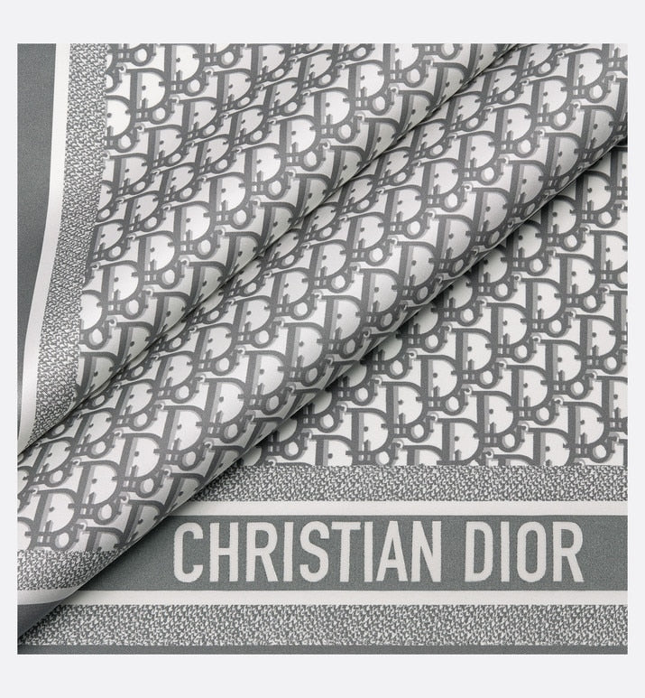 Dior Oblique Diortwin 70 Square Scarf • Gray Silk Twill