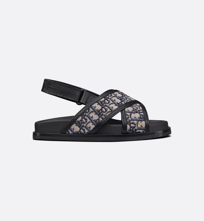 Baby Sandal • Deep Blue Calfskin and Dior Oblique Canvas