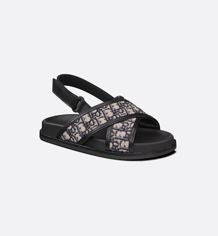 Baby Sandal • Deep Blue Calfskin and Dior Oblique Canvas