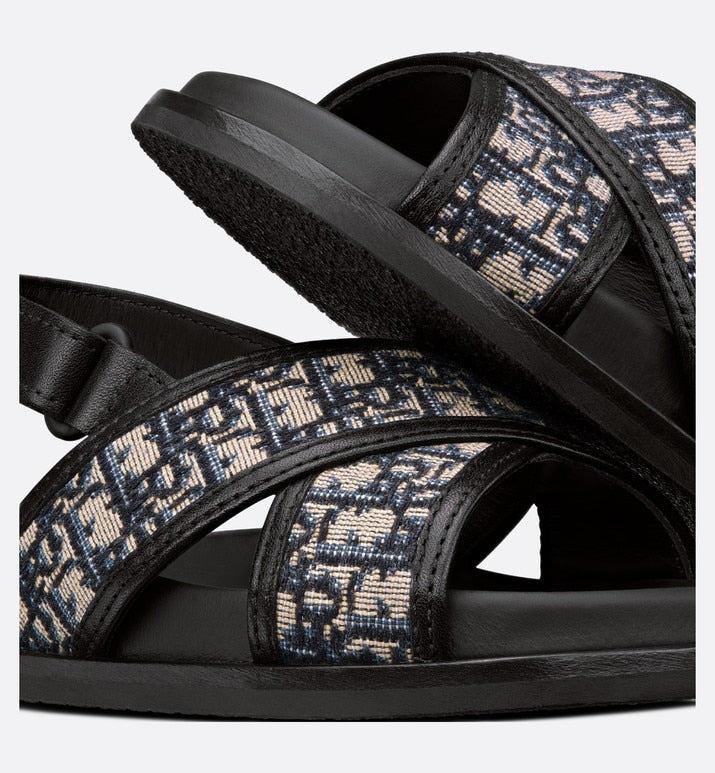 Baby Sandal • Deep Blue Calfskin and Dior Oblique Canvas