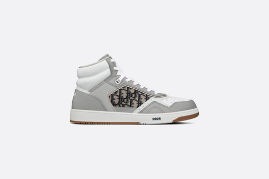 B27 High-Top Sneaker • Gray and White Smooth Calfskin with Beige and Black Dior Oblique Jacquard