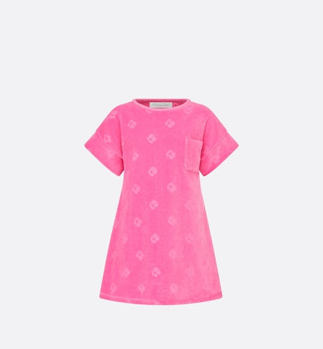 Kid's A-Line Dress • Fuchsia Pink Velvet Jersey Jacquard with 'CD' Motif