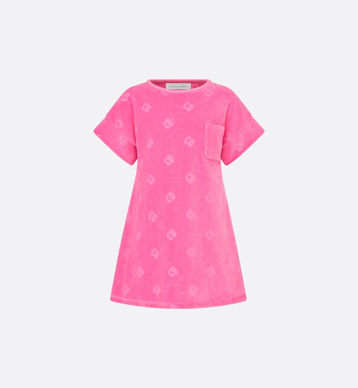 Kid's A-Line Dress • Fuchsia Pink Velvet Jersey Jacquard with 'CD' Motif
