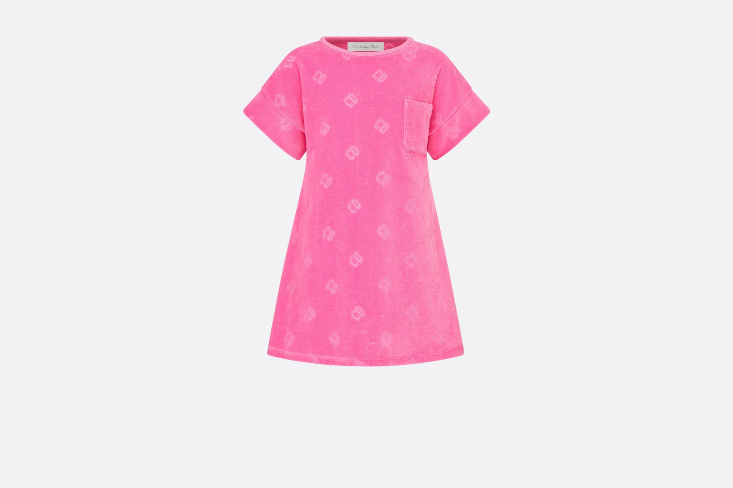Kid's A-Line Dress • Fuchsia Pink Velvet Jersey Jacquard with 'CD' Motif