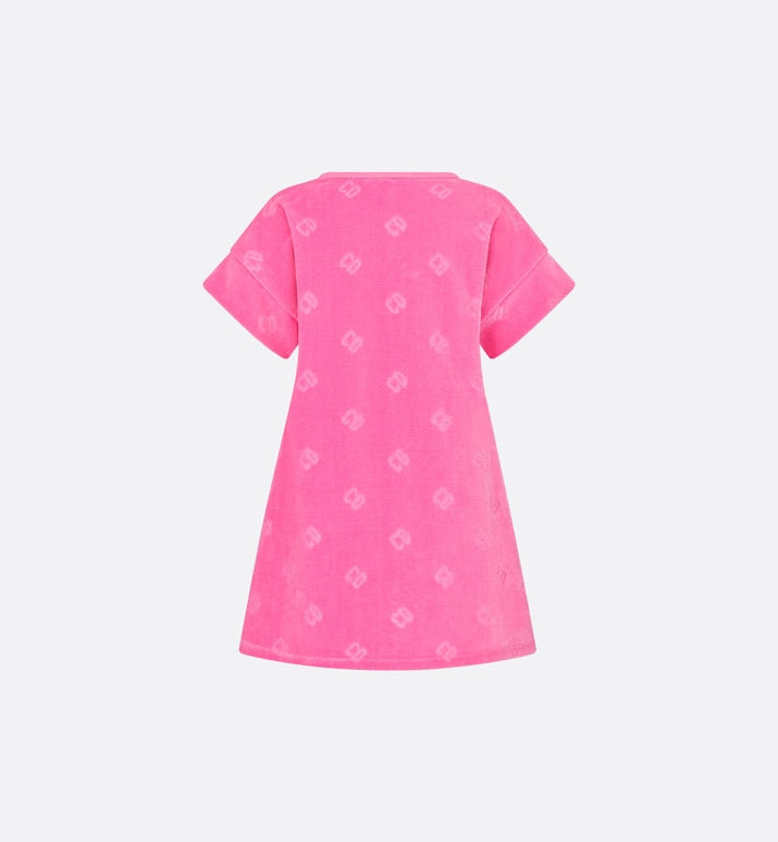 Kid's A-Line Dress • Fuchsia Pink Velvet Jersey Jacquard with 'CD' Motif