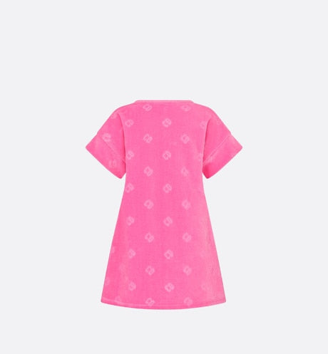 Kid's A-Line Dress • Fuchsia Pink Velvet Jersey Jacquard with 'CD' Motif