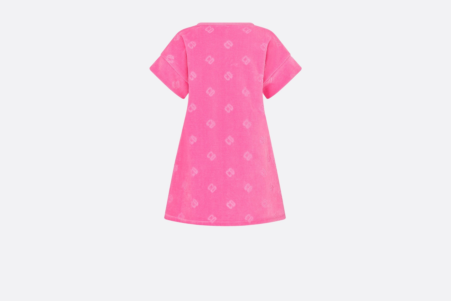 Kid's A-Line Dress • Fuchsia Pink Velvet Jersey Jacquard with 'CD' Motif