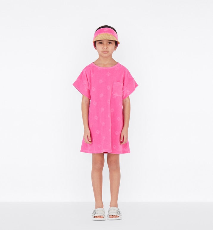 Kid's A-Line Dress • Fuchsia Pink Velvet Jersey Jacquard with 'CD' Motif