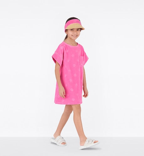 Kid's A-Line Dress • Fuchsia Pink Velvet Jersey Jacquard with 'CD' Motif