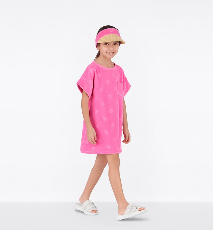 Kid's A-Line Dress • Fuchsia Pink Velvet Jersey Jacquard with 'CD' Motif