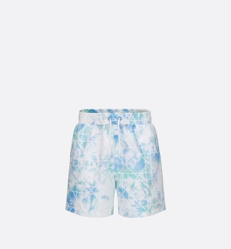 Kid's Swim Shorts • Green and Blue Cannage Technical Canvas with Tie-Dye Print