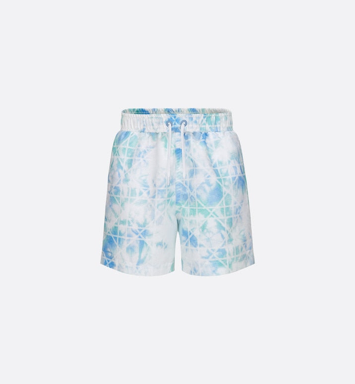 Kid's Swim Shorts • Green and Blue Cannage Technical Canvas with Tie-Dye Print