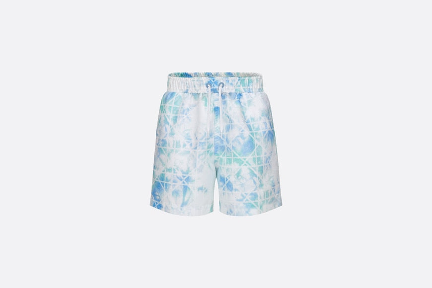 Kid's Swim Shorts • Green and Blue Cannage Technical Canvas with Tie-Dye Print
