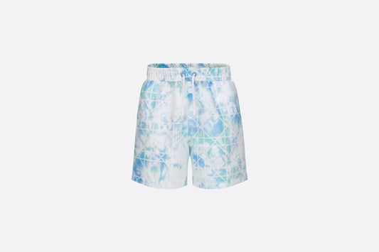 Kid's Swim Shorts • Green and Blue Cannage Technical Canvas with Tie-Dye Print