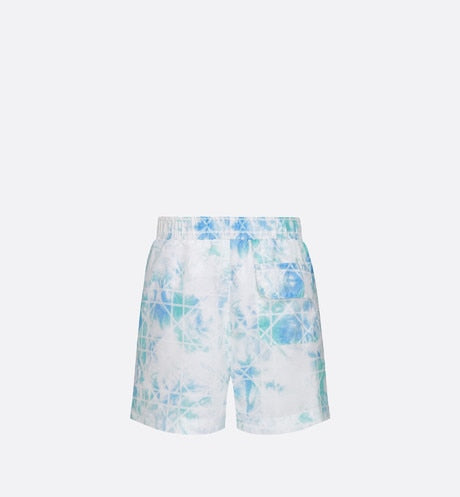 Kid's Swim Shorts • Green and Blue Cannage Technical Canvas with Tie-Dye Print