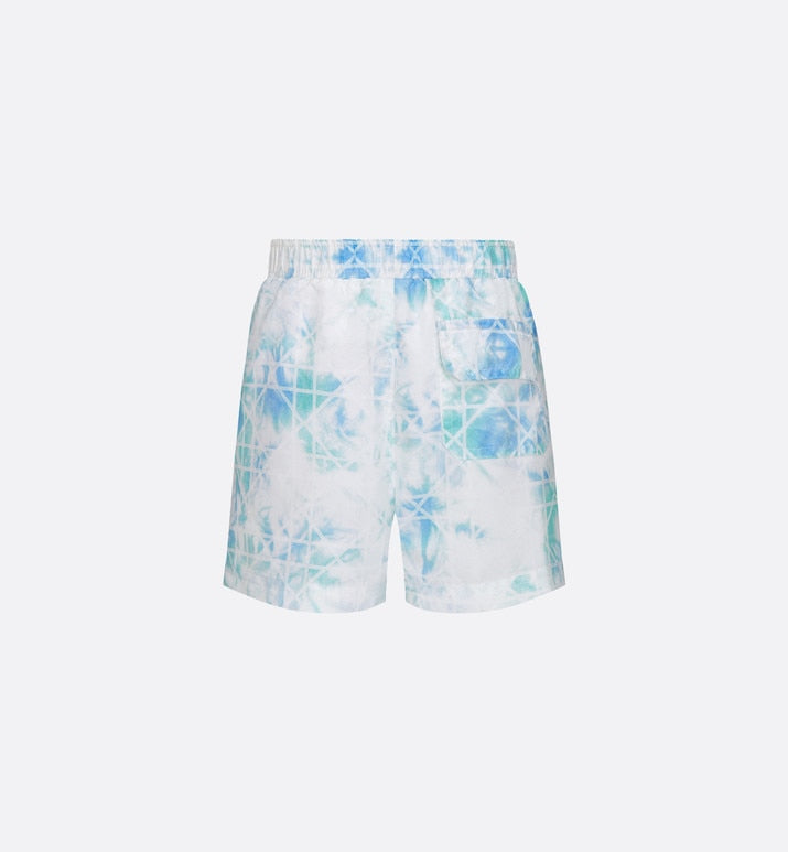 Kid's Swim Shorts • Green and Blue Cannage Technical Canvas with Tie-Dye Print