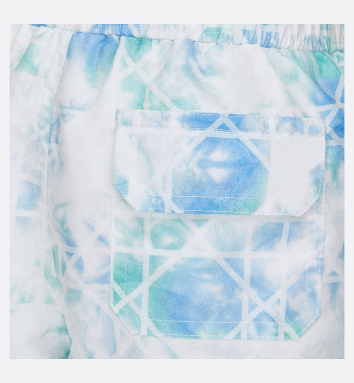 Kid's Swim Shorts • Green and Blue Cannage Technical Canvas with Tie-Dye Print