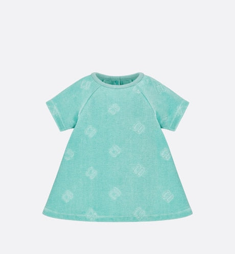 Baby A-Line Dress • Turquoise Velvet Jersey Jacquard with 'CD' Motif