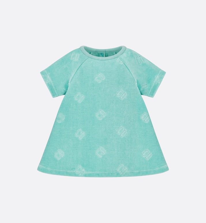 Baby A-Line Dress • Turquoise Velvet Jersey Jacquard with 'CD' Motif