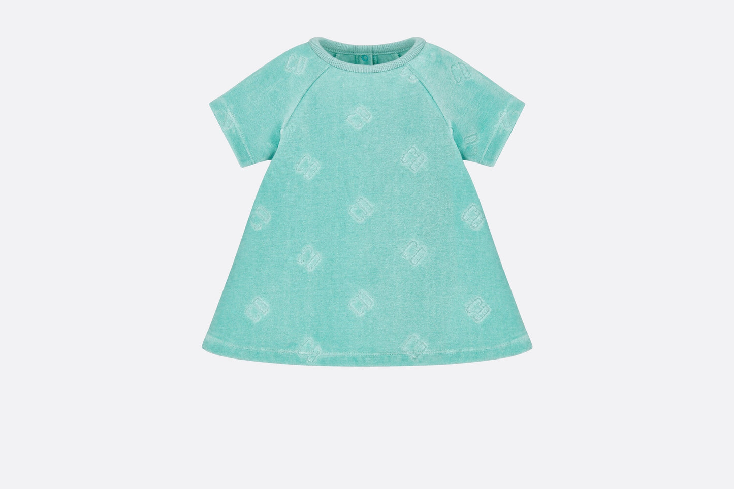 Baby A-Line Dress • Turquoise Velvet Jersey Jacquard with 'CD' Motif