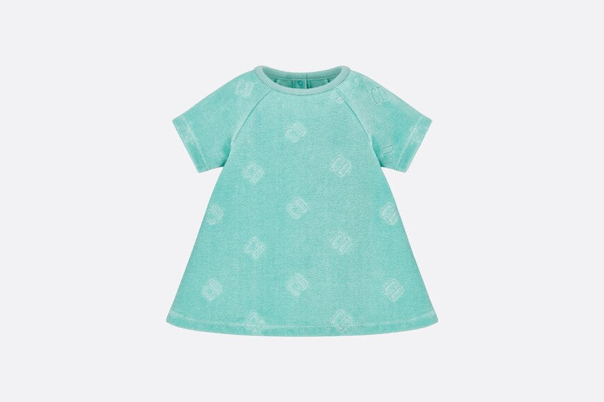 Baby A-Line Dress • Turquoise Velvet Jersey Jacquard with 'CD' Motif