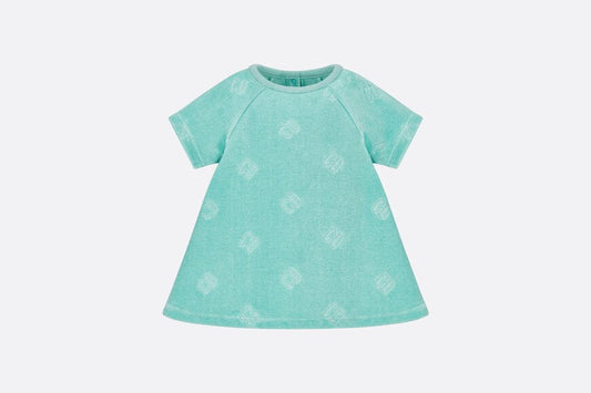 Baby A-Line Dress • Turquoise Velvet Jersey Jacquard with 'CD' Motif