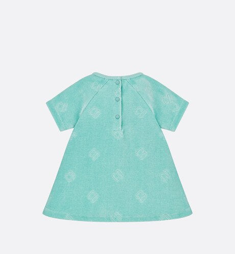 Baby A-Line Dress • Turquoise Velvet Jersey Jacquard with 'CD' Motif