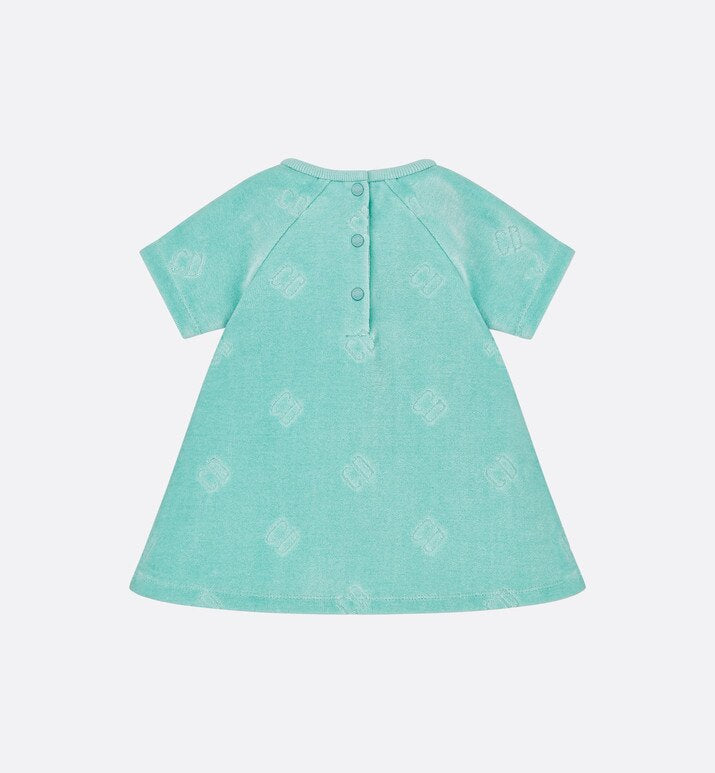 Baby A-Line Dress • Turquoise Velvet Jersey Jacquard with 'CD' Motif