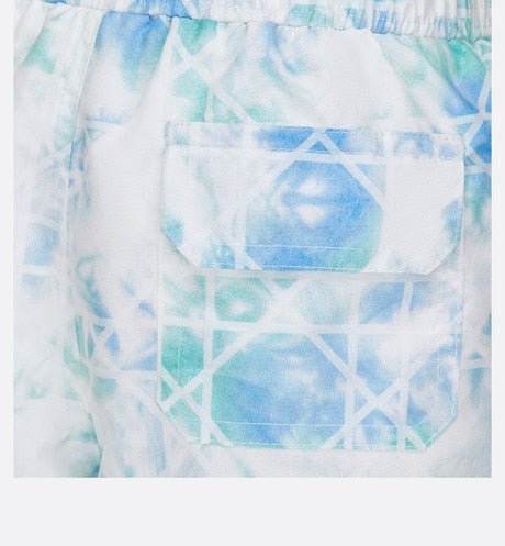 Kid's Swim Shorts • Green and Blue Cannage Technical Canvas with Tie-Dye Print