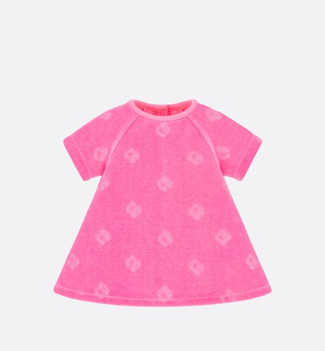 Baby A-Line Dress • Fuchsia Pink Velvet Jersey Jacquard with 'CD' Motif